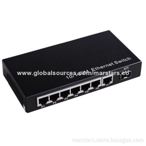 Fiber switch with 1 x SFP slot + 7 x UTP port, RJ45